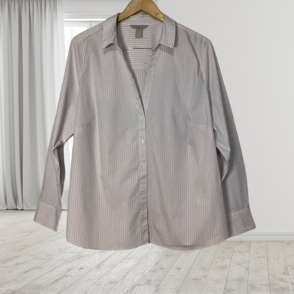 H&M Pinstripe Button Down Collared Shirt XXL – Classic Workwear Office Blouse - Picture 1 of 12